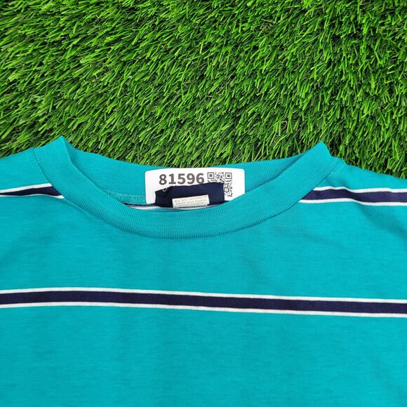 Vintage 90s Blank Stripes Shirt Womens Large 21x24 Green USA - Picture 10 of 12